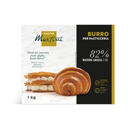 Master Martini slastičarski maslac 1kg, 82% masti, s kroasanom i lisnatim tijestom s kremom.