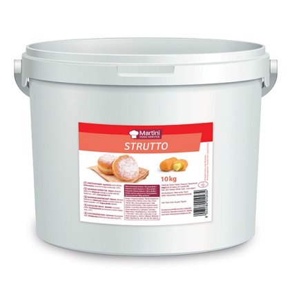 Bijela kanta od 10kg pekarske masti Martini Strutto, crvena etiketa s krofnama posutim šećerom.