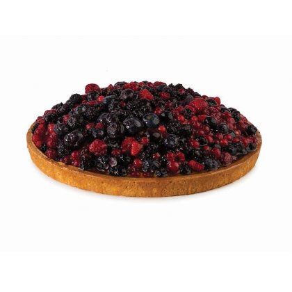 Okrugla torta sa zlatnim tijestom i sjajnim šumskim voćem