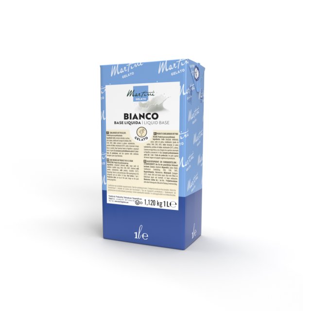 Plavo-bijela kutija od 1 litre tekuće baze Martini Gelato Bianco za profesionalni sladoled.