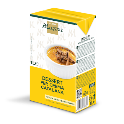 Žuta kutija od 1L Master Martini Crema Catalana mješavine za desert, karamelizirana krema sa zvjezdastim anisom