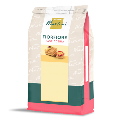 Vrećica pekarske mješavine Master Martini Fiorfiore Pasticceria sa slikama lisnatog tijesta i torte.