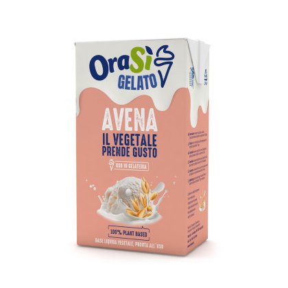 Tetra Pak pakovanje OraSì Gelato Avena, 100% biljna zobena baza boje breskve za sladoled.