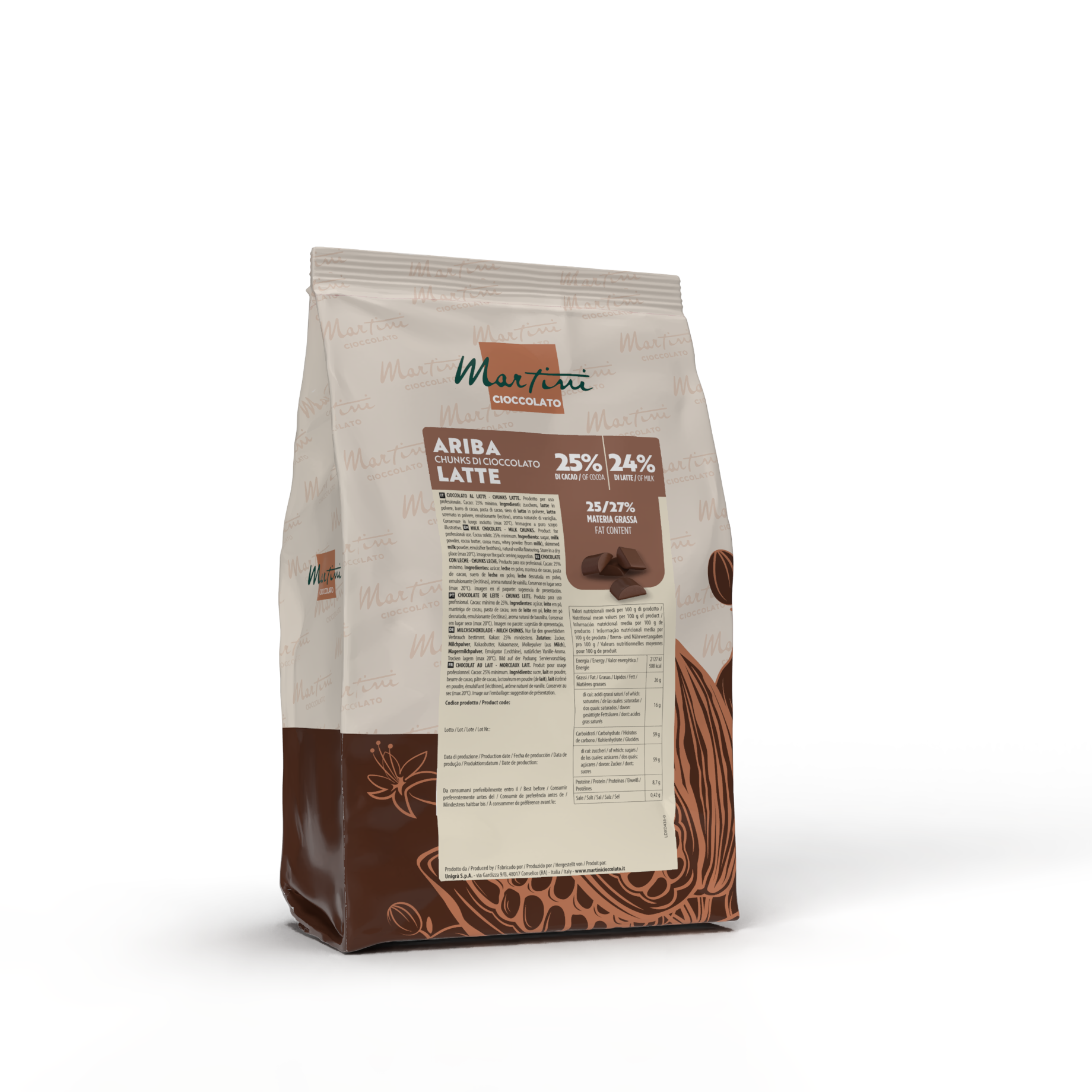 sacchetto cioccolato standard in chunks ariba latte per cioccolatieri professionisti
